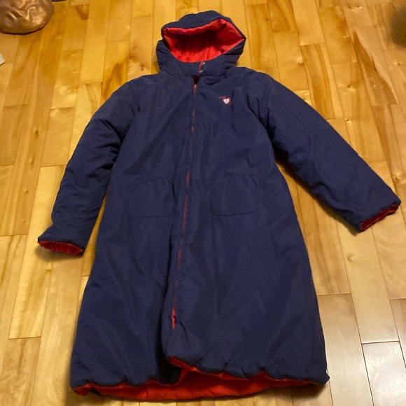 Gusti Girl long coat puffer Navy and reversible red - new without tags 12-14 yrs - Picture 1 of 2